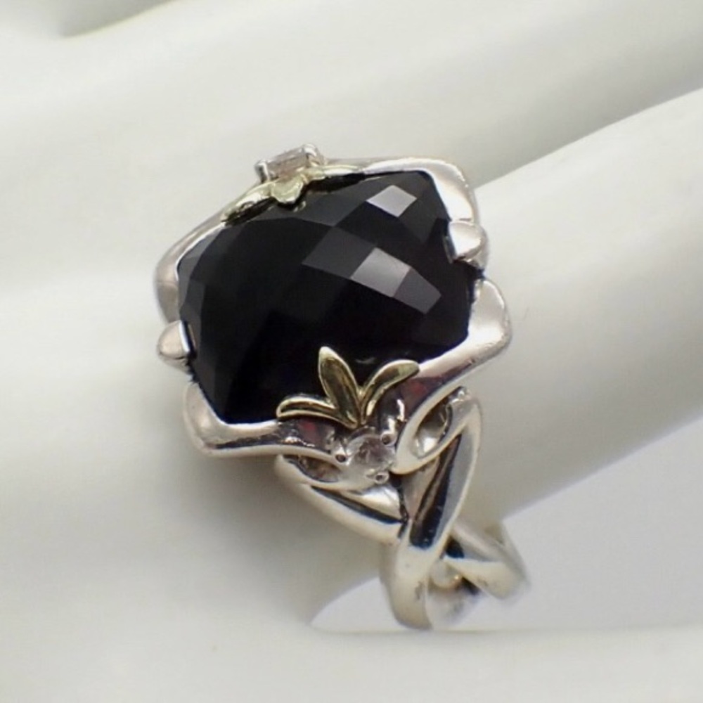Ann King Sterling and 18K 8.0 Ct Black Onyx Ring